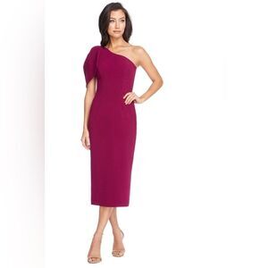 Tiffany Dress DRESS THE POPULATION purple dark magenta size xs midi one shoulder
